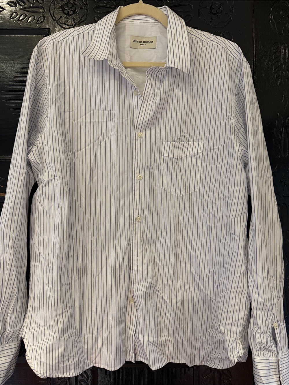 Officine Generale White Shirt with Thin Blue Stripes